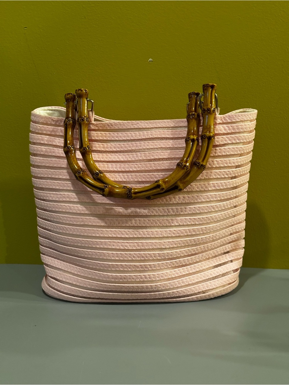 Women’s Pink Tote Bag with Bamboo Handles